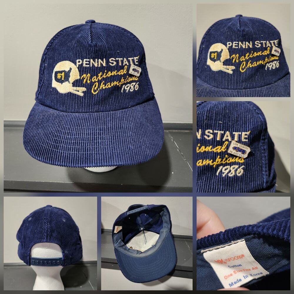 VTG 80s Penn State National Champions 1986 Football Corduroy Snapback Hat Cap